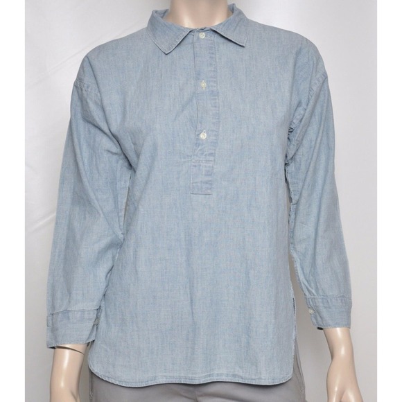 Ralph Lauren 1/2 Button Down 3/4 Sleeve Denim Shirt Top Indigo 4/10/12 Nwt $89 - Picture 1 of 7